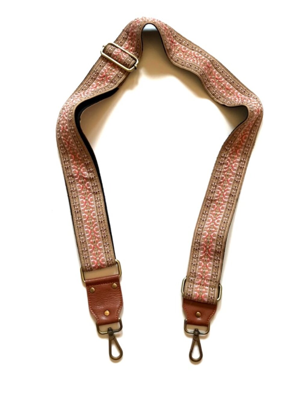 New Vintage Crossbody Shoulder Bag Strap Tan Pink Brown Leather Adjustable Brass